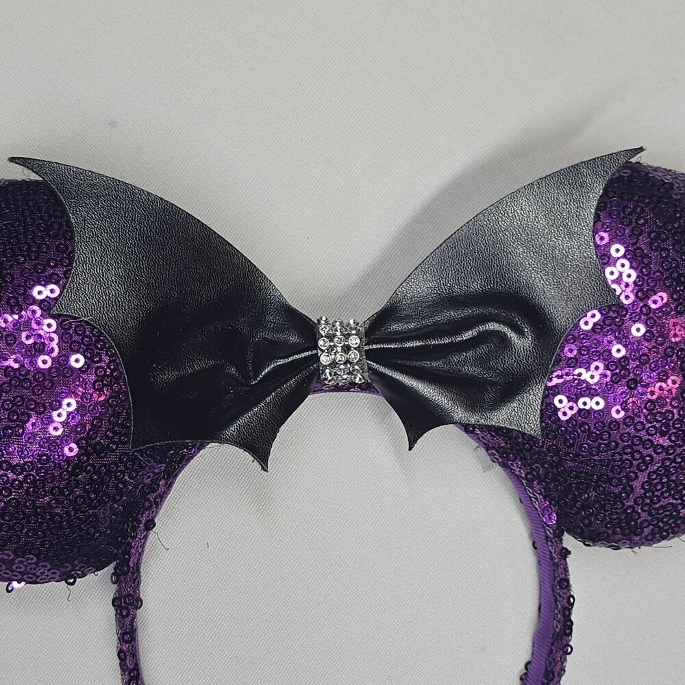Disney Halloween Minnie Mouse Ears Purple Headband Sequins and Rhinestones - Picture 5 of 8